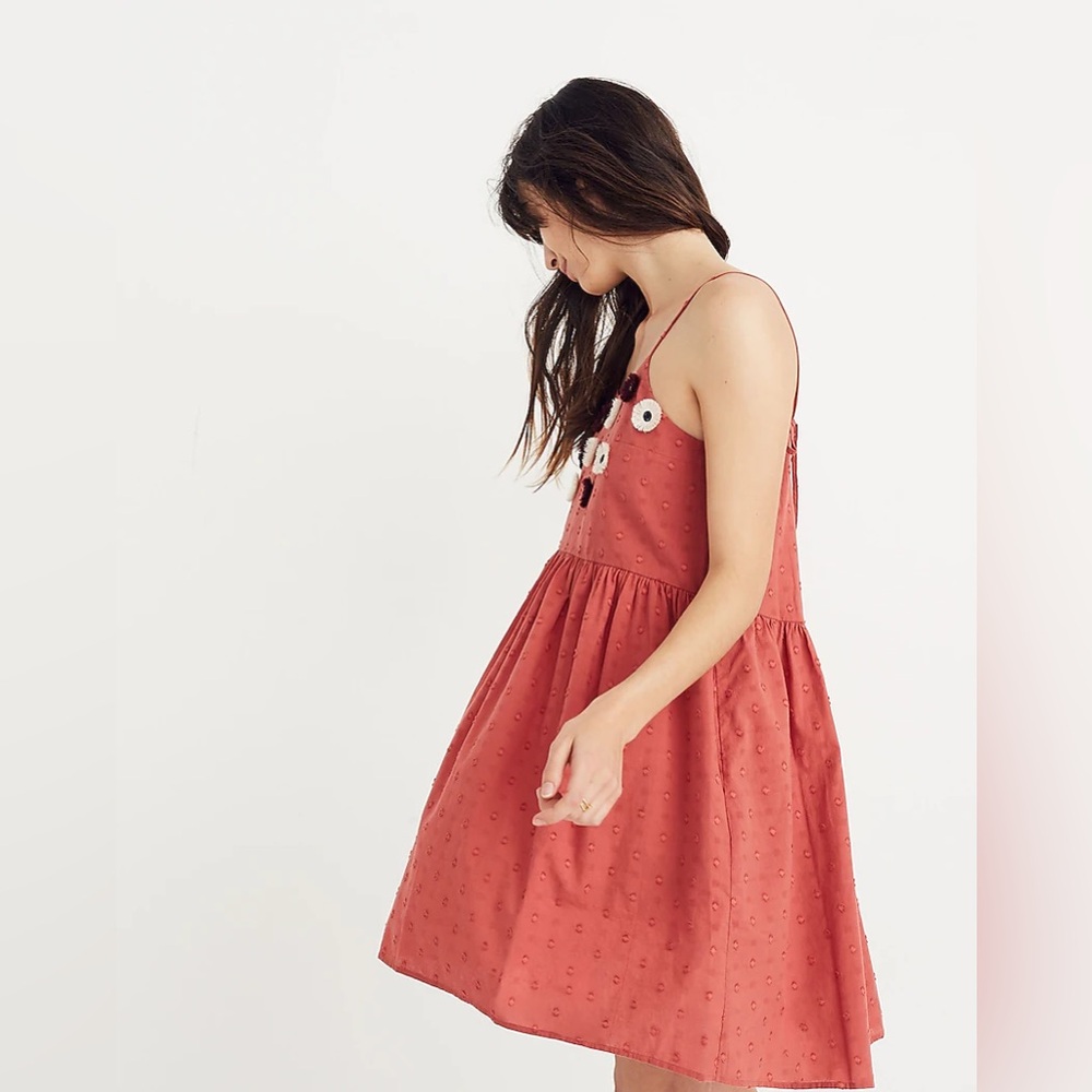 Madewell Embroidered Sunflower Cami Pocket Swiss Dot Orange Dress Size Medium